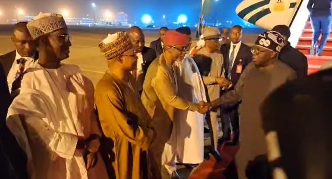 President Tinubu Arrives In Abuja After Trip To France