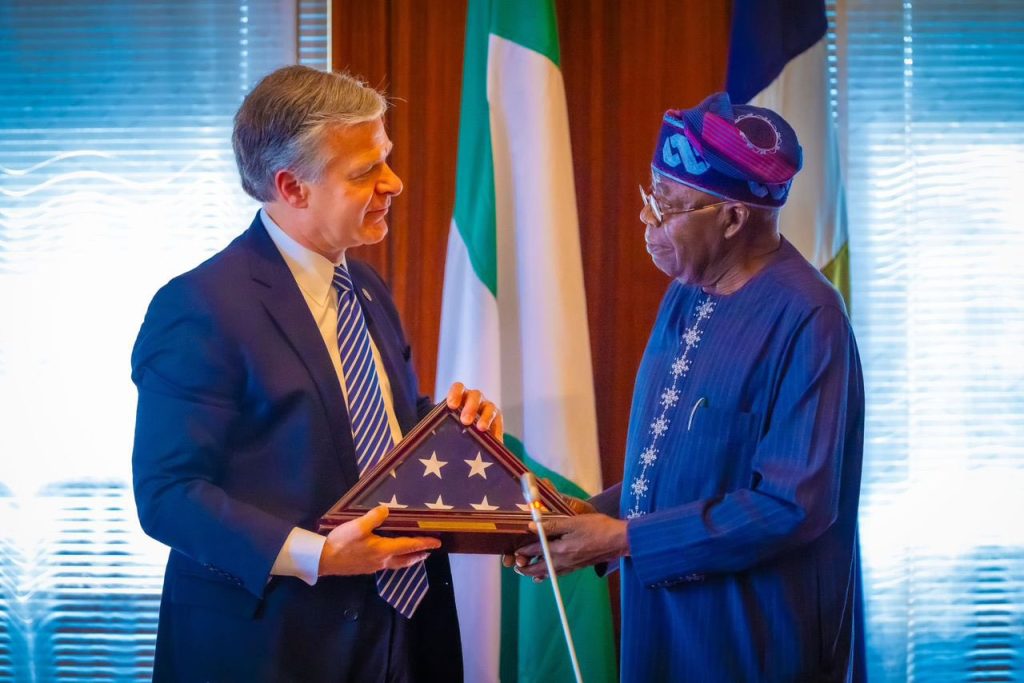 FBI director Christopher Wray meet with Nigerian president Tinubu in Abuja