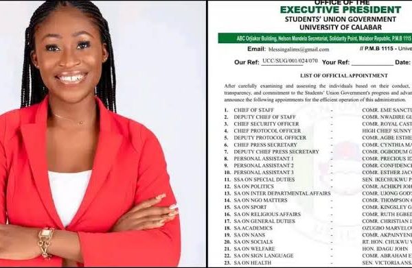 Why I appointed 50 aides — UNICAL first female SUG President