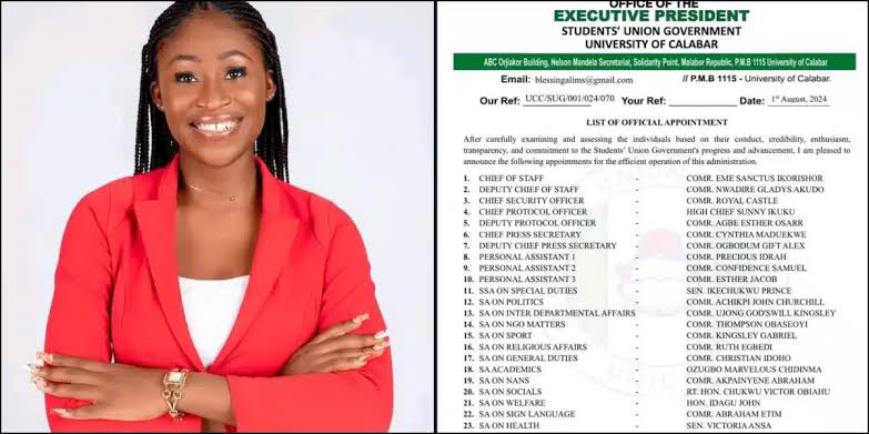 Why I appointed 50 aides — UNICAL first female SUG President