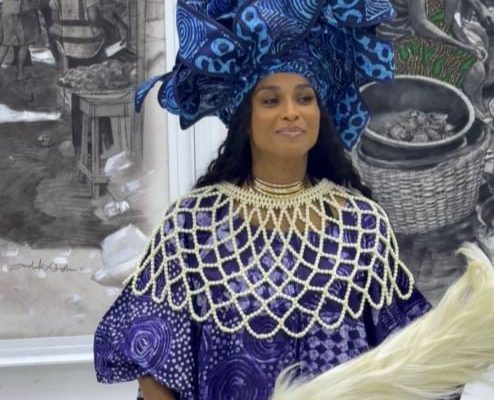 Grammy winner Ciara hails Lagos growth, dons Adire on city tour
