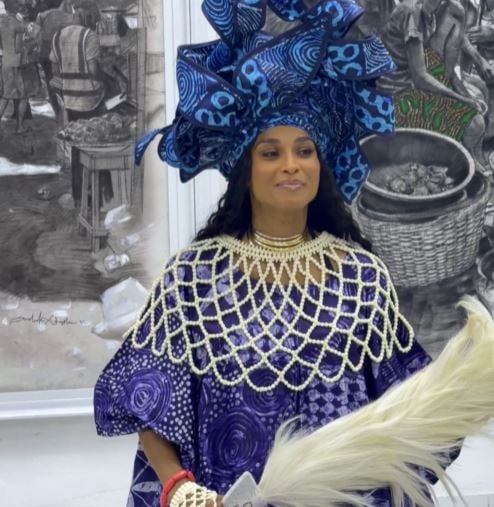 Grammy winner Ciara hails Lagos growth, dons Adire on city tour
