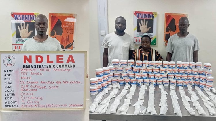 Three arrested as NDLEA intercepts UK-bound cocaine consignment hidden inside cream containers