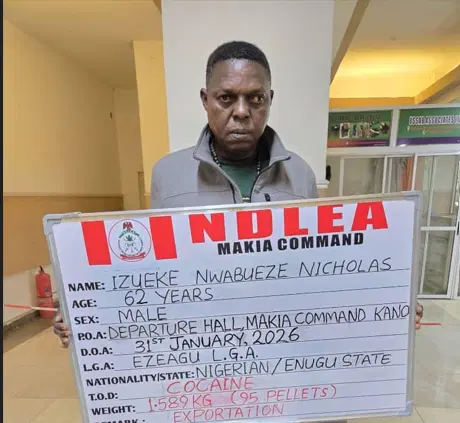 NDLEA arrests China-bound auto parts dealer at Kano airport for ingesting 95 wraps of cocaine