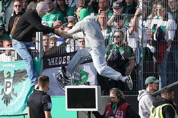 German club fan unplugs VAR monitor to prevent Ref from checking for possible penalty