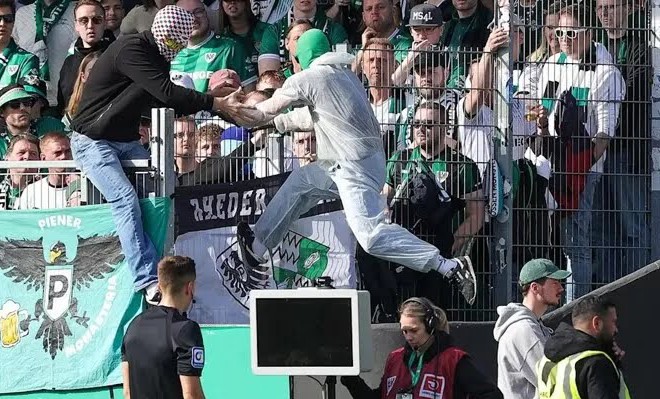 German club fan unplugs VAR monitor to prevent Ref from checking for possible penalty