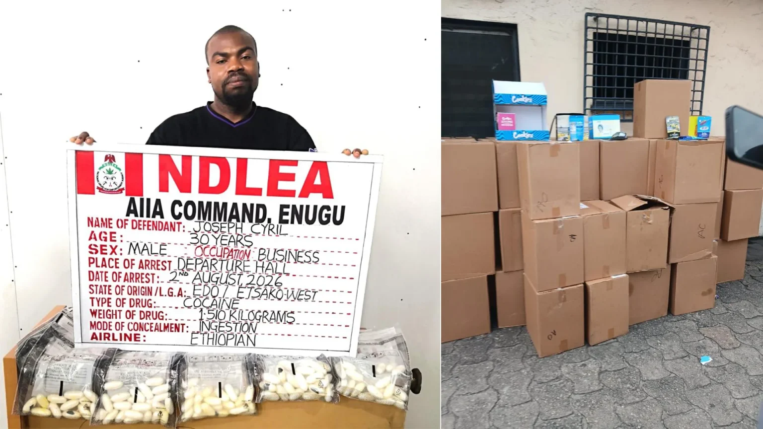 NDLEA arrests Italy-based businessman for ingesting 98 wraps of cocaine